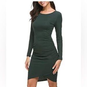 Missufe Women's Casual Long Sleeve Ruched Bodycon T Shirt Dress (Black, Large)